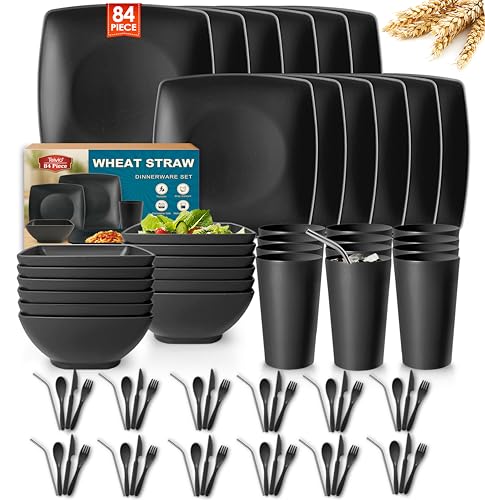 Teivio 84-Piece Unbreakable Dinnerware Set with Straws