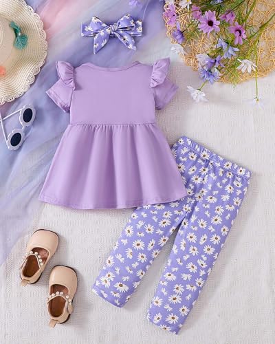 Image of Doresbebe Baby Girl Clothes Toddler Girl Outfits Infant Girl Summer Clothes for Girl Ruffle Shirt Pants+Cute Headband 3PCS