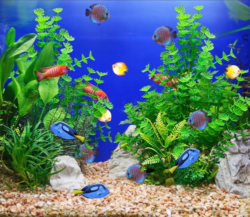 Image of 2 Pack Aquarium Decor Plastic Plants Extra Large Artificial Fish Tank Plants Tall Fish Tank Decorations- Green 12 inch Tall