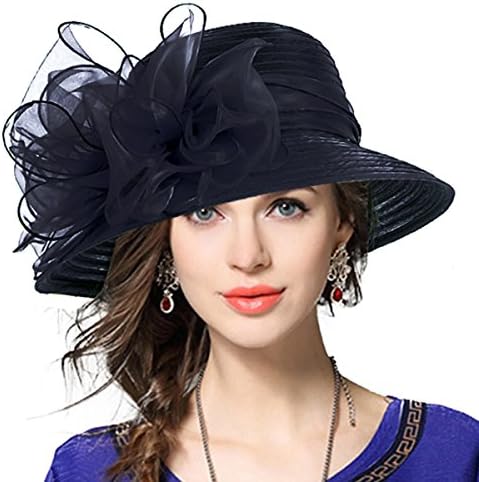 VECRY Lady Derby Dress Church Cloche Hat Bow Bucket Wedding Bowler Hats (Black)