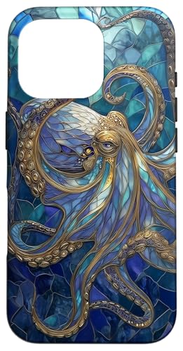 Carcasa para iPhone 16 Pro Octopus Tentáculos Kraken Mosaico Manchado Océano Animal Azul