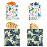Reusable Snack & Sandwich Bags 4 Pack, Food Safety Washable Lunch Baggies, Eco Friendly Beeswax Food