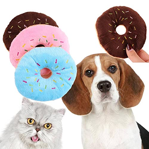 Donut Shape Dog Toys,Plush Pet Toy Sprinkled Donut Dog Chew Toy,No Stuffing Squeaky Plush Dog Toy,Plush Animal Play Toys(Pink) #TOP1