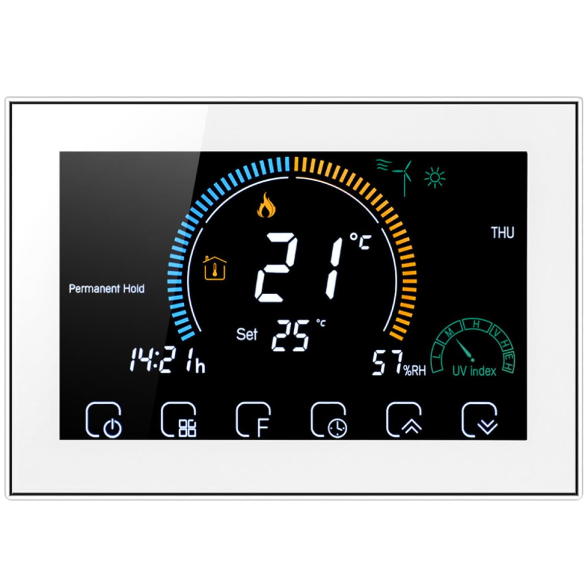 Digitaler Temperaturregler für Fußbodenheizung mit Touchscreen 4,8 Zoll Farbdisplay Intelligenter Temperaturkontrolle Geeignet für Haushalt Weiß 5a