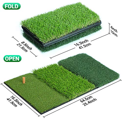 Asgens-Alfombra-de-Bateo-de-Golf-Tri-Turf-Alfombrilla-de-Goma-para-Practica-de-Golf-Basica-para-Montar-Ayuda-de-Entrenamiento-Portatil-para-Golfistas64-x-41cm