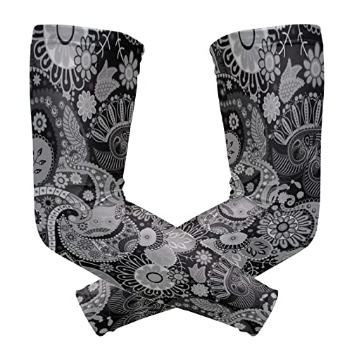 Traditional Ancient Asian Elements Paisley Floral Flowers 1 Pair Cooling Sports Arm Sleeves, Cover Uv Sun Protection Warmer for Sports Men Women Running Golf Cycling Riding Jogging
