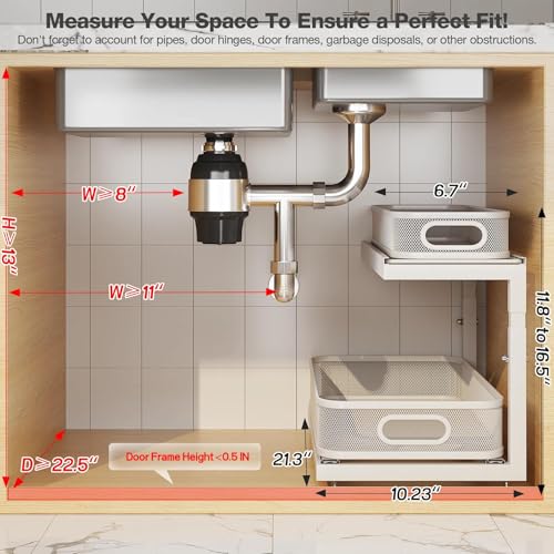 Image of 2-Pack 21.3 IN Depth Under Sink Organizer With Next-Gen Ball-Bearing Slides,Sophisticated Mesh 2-Tier Pull Out Shelf for Kitchen & Bathroom,Fits Small Items-White(Patented)