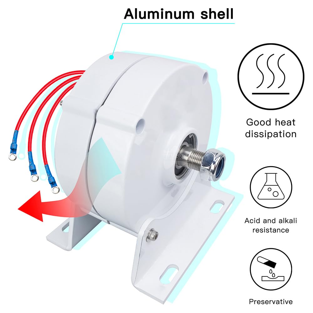 600W Permanentmagnet Generator 12V,24V,48V 750r/m 3 Phasen Getriebelos Wechselstrom Synchrongenerator Seltenerd-NdFeB Elektromotor Windräder Generator,mit Gleichrichter und Sockel