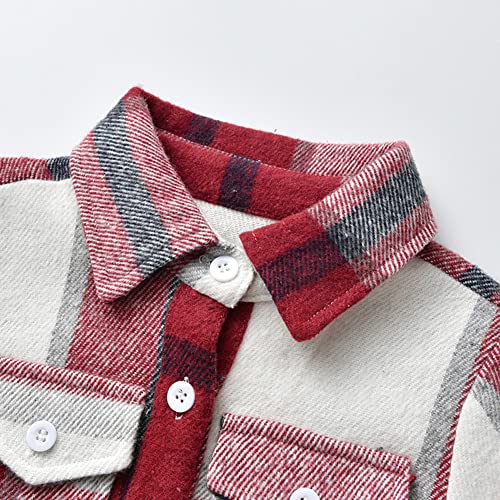 Baby Boy Flannel Shirt Toddler Boys Red Plaid Flannel Shirt Long Sleeve Button Down Shirts Kids Western Shirts Toddler Boys Fall Flannel Shacket Red White Buffalo Plaid 18-24 Months3
