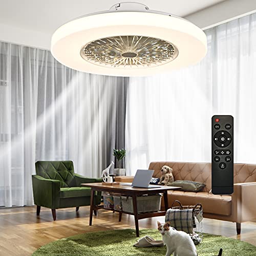 IYUNXI Modern Ceiling Fan with Lights 23inch Thin Low Profile Ceiling Fan with Light and Remote,LED Dimmable 3 Color Lighting 3 Speed 1/2h Timer Flush Mount Enclosed Ceiling Fan Bedroom Kid's Room