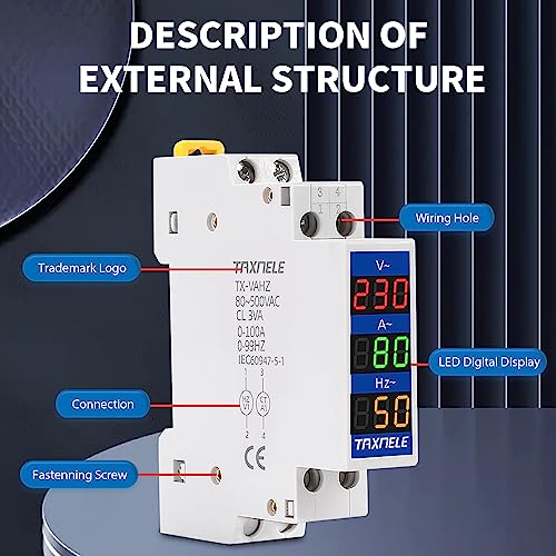 Din Rail 18mm Voltage Current HZ Meter AC 80-500V 110V 220V 380V 100A Modular Voltmeter Ammeter LED Indicator Digital Volt Tester with CT (V+A)