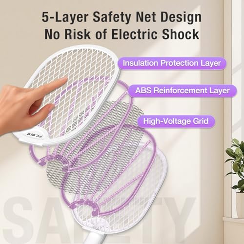 Image of BALDR Electric Fly Swatter Racket, Foldable 2 in 1 Bug Zapper 3000V Powerful Mosquito Killer with Purple Attractant Trap Lamp, 1200mAh Type-C Rechargeable for Indoor Home Office Patio Camping
