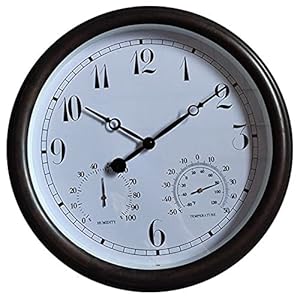 LXWLXDF-Wandklok 15 Inch Tuin Wandklok, Waterdichte Klok Met Temperatuur En Vochtigheid Binnen Buiten Stille Niet…