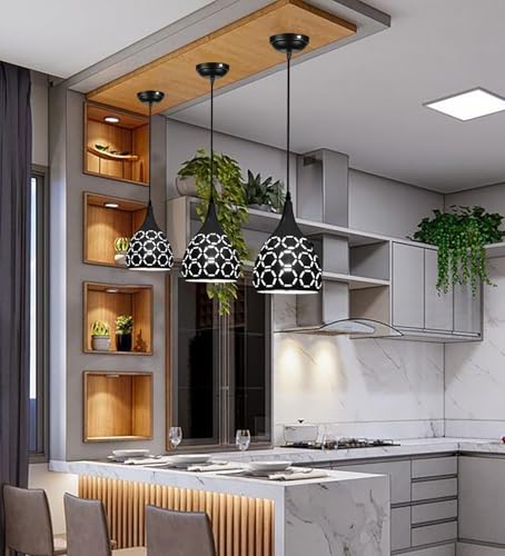 Image of Avior Black Aluminum Pendant Light for Kitchen Island, Hanging Lamp for Cafe, Restaurant, Hotels etc (Pack of 3)