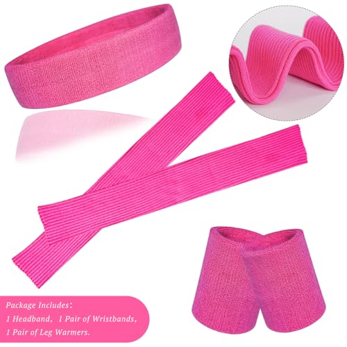 v28 Neon Leg Warmers Set for women Headband Sweatbands Wristbands 80s 90s Pink Running Fanny 80’s Plus Size Costumes Pack2