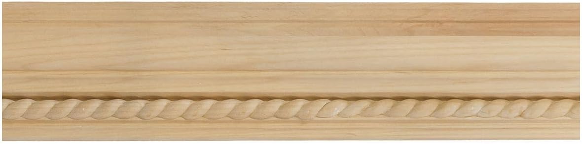 2 1/4"H x 2 3/8"P x 3 1/4"F x 94 1/2"L Andrea Rope Carved Wood Crown Moulding, Maple
