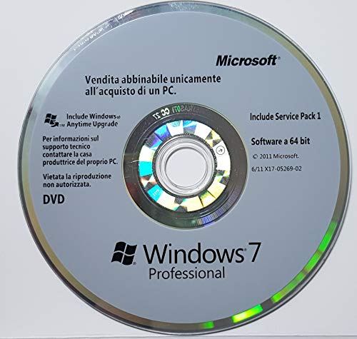Windows 7 Pro DVD 64 Bit Service Pack 1 - Originale - Utile per Installare Ripristinare o Riparare il Sistema Operativo - NON CONTIENE PRODUCT-KEY : LICENZA DA ACQUISTARE SEPARATAMENTE -