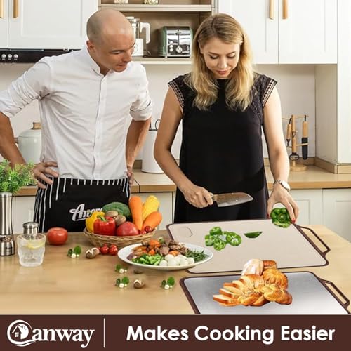 Image of CANWAY Large Stainless Steel Cutting Board for Kitchen - Heavy Duty Metal Chopping Board, Premium Vegetable & Fruit Cutter, Big Size Chopping Pad (39X30.5X1.5 CM, Brown)