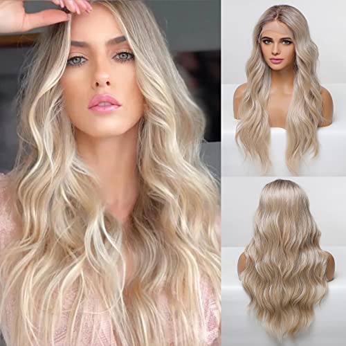 Ombre Blonde Lace Front Wig Long Wavy Synthetic Wig BLONDE UNICORN Middle Part Hair Wig for Women (ombre blonde wig