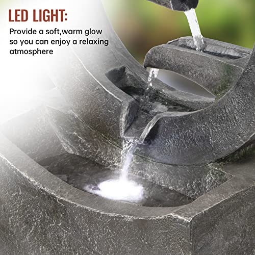 Ferrisland Modern 27.2 Inch H Outdoor Fountain With Led Lights And Pump, Cascading Floor-Standing Fountain, Waterfall Freestanding Fountain And Round Water Feature For Garden thumb #4