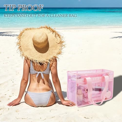 Image of Fammart Iridescent Clear Beach Bags Waterproof Sandproof for Women, Large Jelly Tote Zipper Pool Bag Cruise Essentials 2026