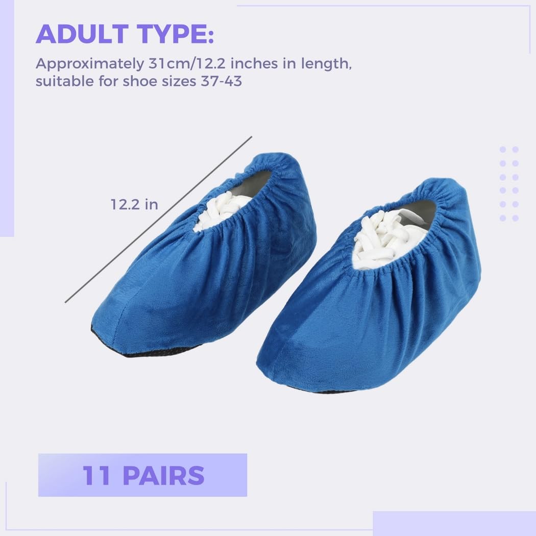 11 paires de couvre-chaussures en tissu pelucheux pour adultes, couvre-chaussures réutilisables pour intérieur, version épaisse à semelle adhérente pour maison, bureau et salle des machines, 11