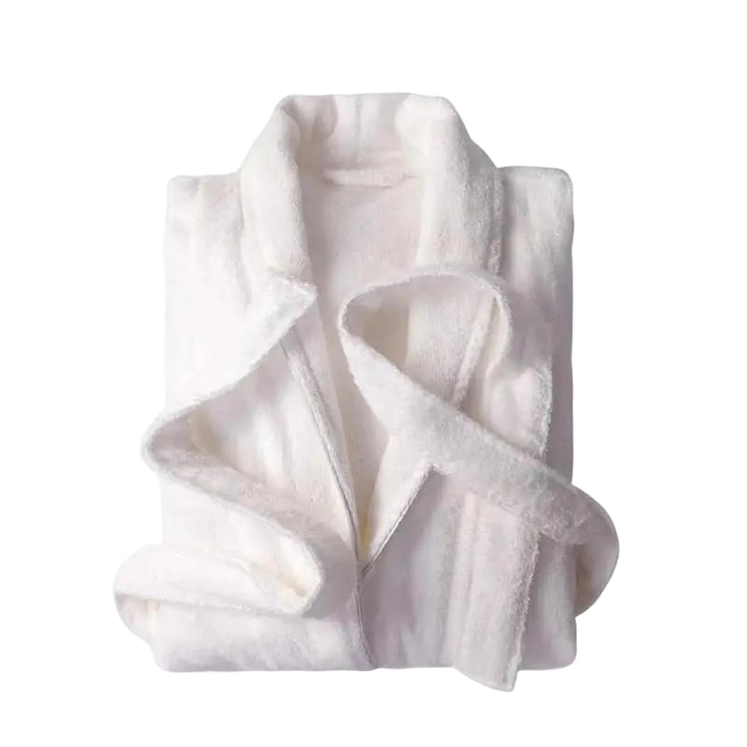TIANQIHAO Women'S Cotton Terry Bathrobe Solid Towel Kimono Sleepwear Thicken Bridesmaid Robes,White-Large