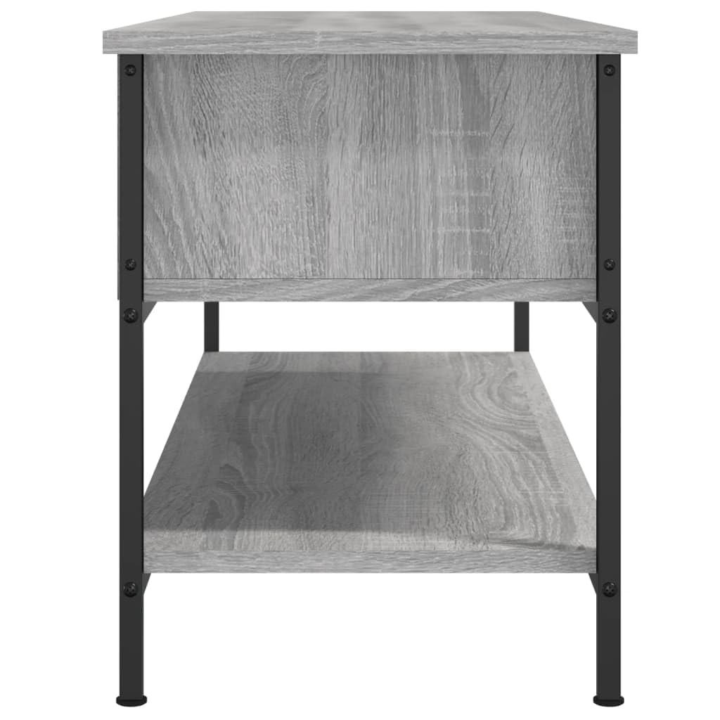 Mobile TV 100 x 35 x 45 cm rovere grigio sonoma con 2 scomparti aperti e 1 ripiano, plastica a base di legno, piedini in ferro, stabile e resistente all'umidità.
