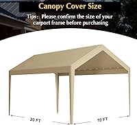 Vista 5 de Cubierta de toldo de repuesto para cochera, cubierta superior de repuesto para marco de cochera de 10' x 20', lona impermeable y protegida contra