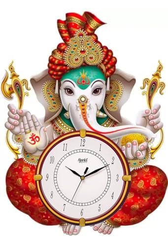 Image of Ajanta Wall Clock Wooden Wall Clock Ganesha Ji Wall Watch(33x30 cm)