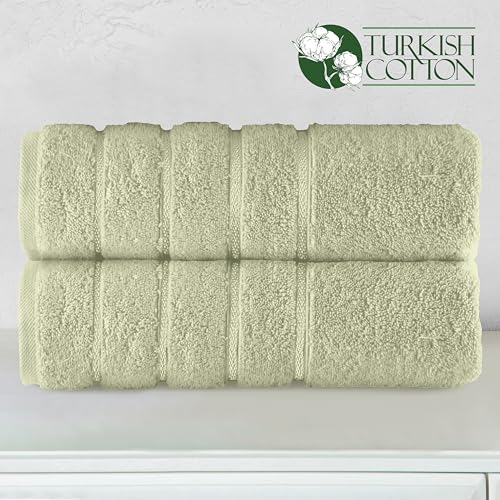 Image of Elegant Comfort 100% Turkish Cotton 4 Lines Viscose Stripe Luxury 2 Pack Bath Towel Set 27 x 54 Inch - Super Soft and Highly Absorbent Premium Hotel Spa Quality Towels for Bathroom Use, Mint Green