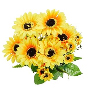 Juvale 2 Bunches Artificial Sunflowers with Stems for Faux Floral Arrangements Fake Sunflowers for Home Decor Kitchen Table Centerpieces and Wedding Decor 6x7x14 in