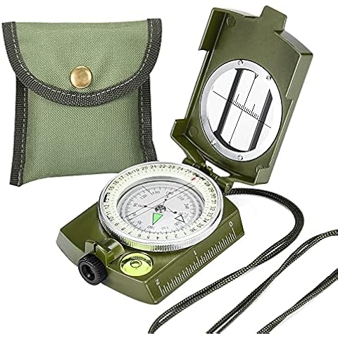 Kompass Professioneller Taschenkompass Peilkompass Compassmit Neigungsmesser und Tragetasche für Jagd Wandern Aktivitäten Camping,Navigation mit Fluoreszierendem Design, Grün Cover
