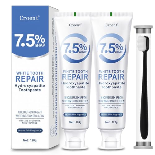 Hydroxyapatite Toothpaste 7.5, Fluoride-Free Toothpaste for Enamel Protection and Tooth Strengthening, Breath Freshening | Mild Mint | Deep Cleaning Care Toothpaste for Sensitive Teeth 4.23oz (2pcs)