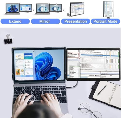 Image of farfi Laptop Screen Extender - 360 Rotatable Portable Monitor | 11.6 inch inch Foldable Laptop Monitor Extender with USB-C & Mini HDMI, Plug and Play for Mac, PC, and Android, 91005358FARFI