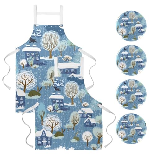 Lot de 2 tabliers multicolores avec broches ajustables, motif artistique nuit d'hiver