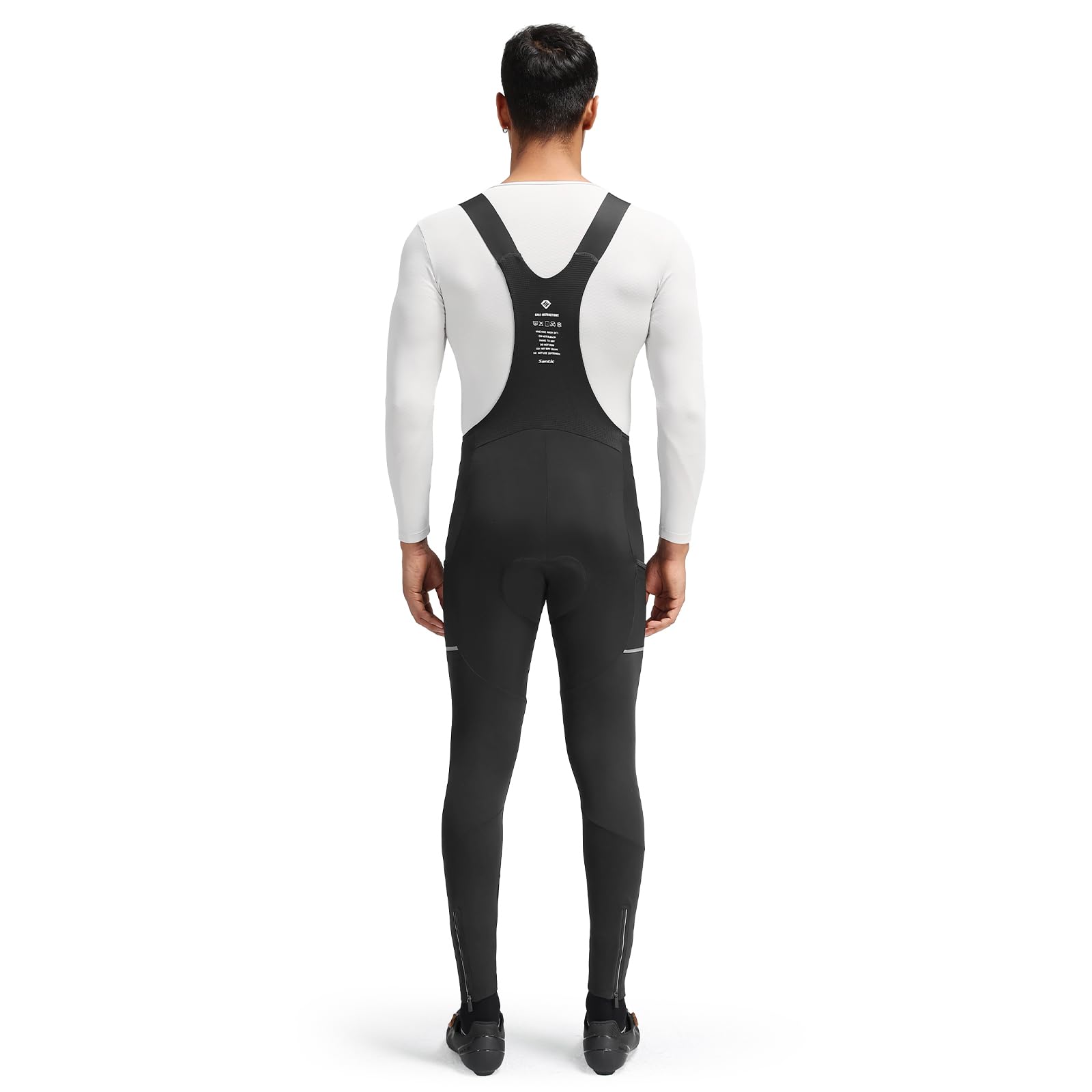 Santic Pantalones de ciclismo para hombre, térmicos, de alta elasticidad, largos, acolchados, con bolsillo lateral de malla