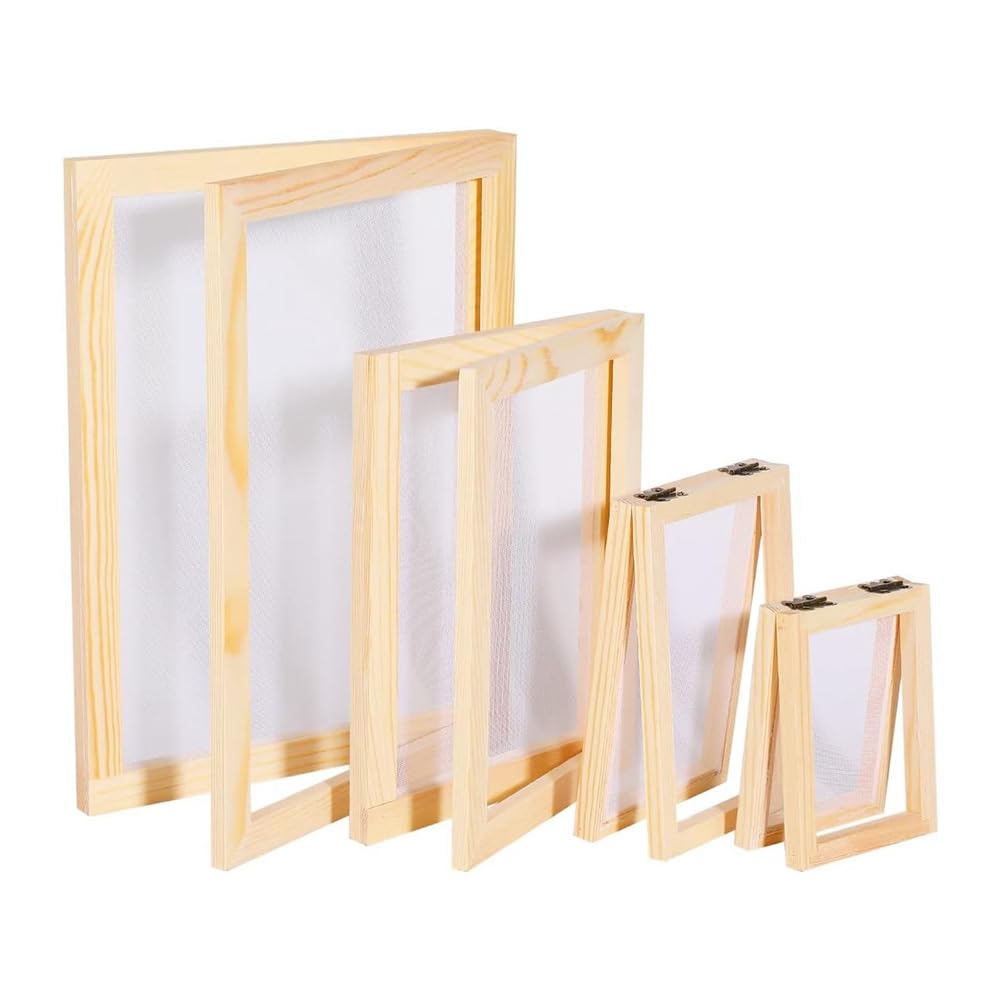 Hndhbfgrt Wooden Paper Making Screen for DIY Paper Crafts- 4 Sizes, A4, A5, A6, A7 Included(Paper Making Mould& Frame)