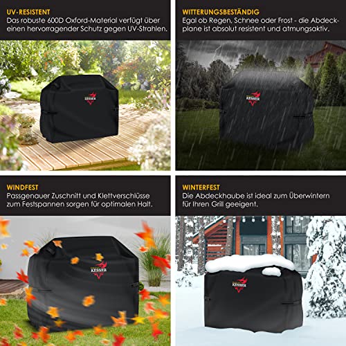 KESSER® Premium BBQ Grillabdeckung Gasgrill Grillhaube Abdeckung Wetterfest - für Weber, Brinkmann, Char Broil Grill Abdeckhaube Schutzhülle | 600D Oxford- Gewebe Reißfest | 147x61x122cm | Schwarz 3