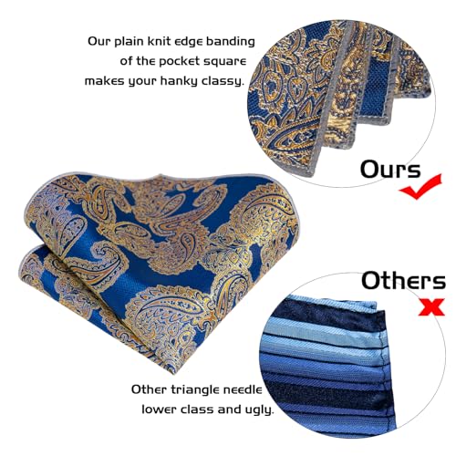 Image of 5PCS Mens Silk Designer Tie, Pocket Square, Cufflinks, Drilled Tie Ring and Lapel Pin Set for Wedding Groom Party