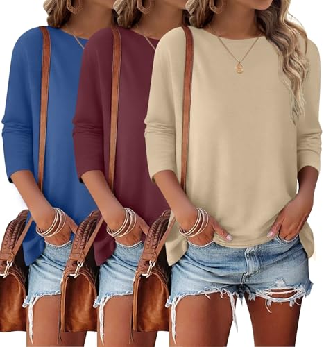 Bliwov 3 Pack 3/4 Sleeve Tops for Women Crewneck Basics