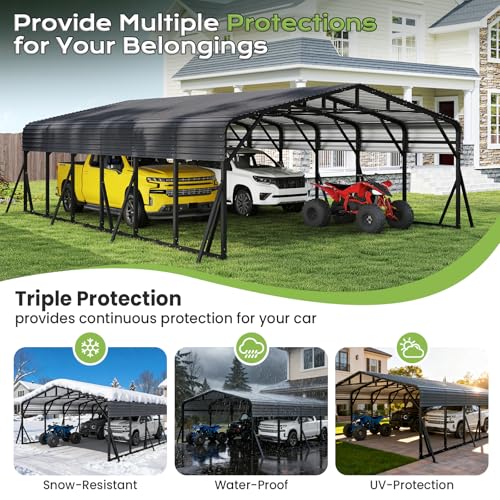 Image of Jocoevol 20x30FT Metal Carport, Heavy Duty Car Garage for Car, Boats Truck | Reinforced Support Rods and Windproof Ground Anchors, All-Weather Multi-Use Outdoor Shelter Outdoor Storage Canopy
