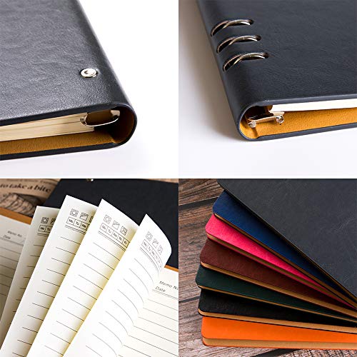 Vista 5 de Fanery Sue Cuaderno de cuero personalizado con monograma A5 con rayas anchas de tapa dura, cuaderno de escritura de hojas sueltas de 6 anillas