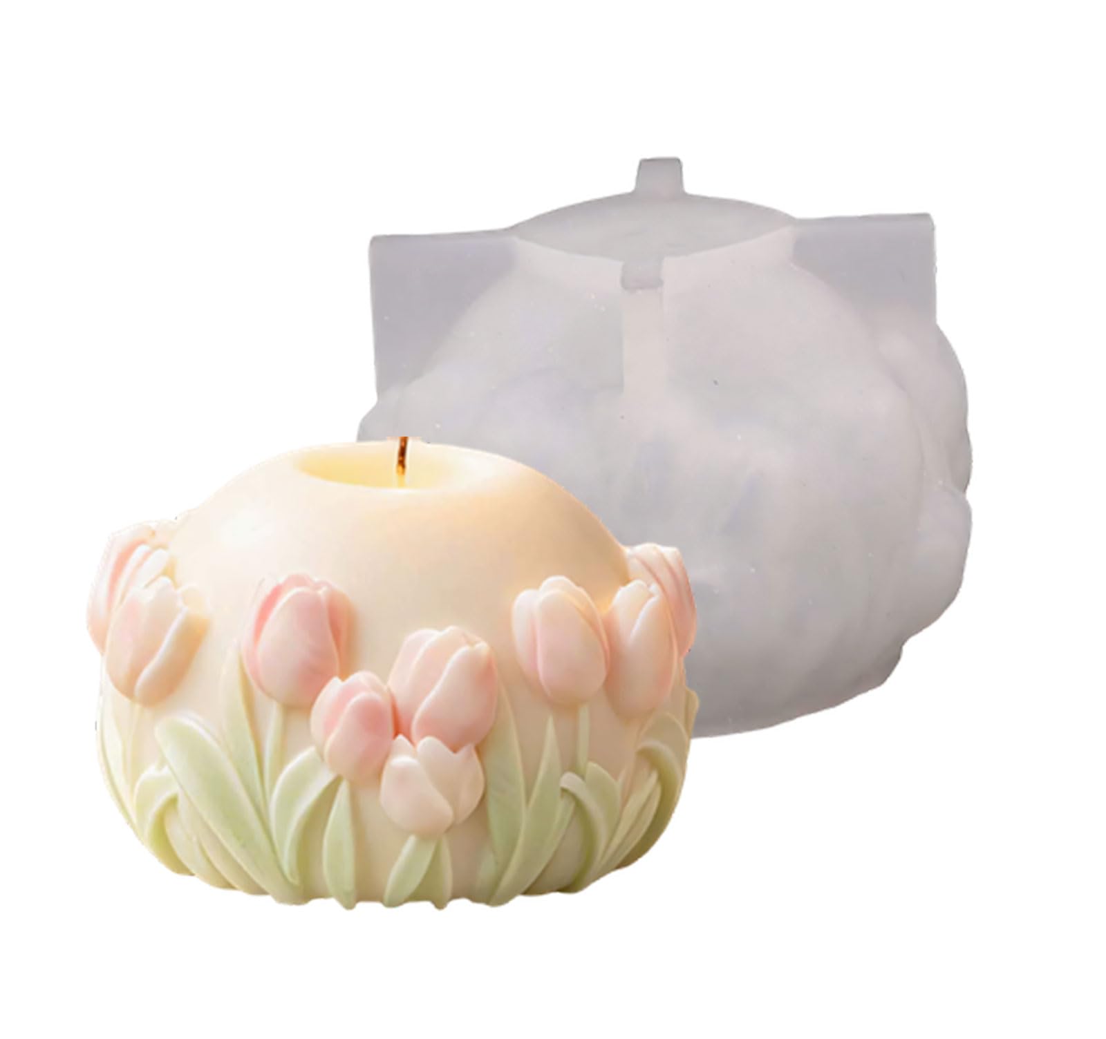 Tsophreniq Casting Mold for Projects, Silicone Flower Relief Round Form for Resin and Plaster, Single Mold, Approx 3.34 X 3.34 X 2.44 in Flower Floral Casting Silicone Wax Resin Cast Plaster