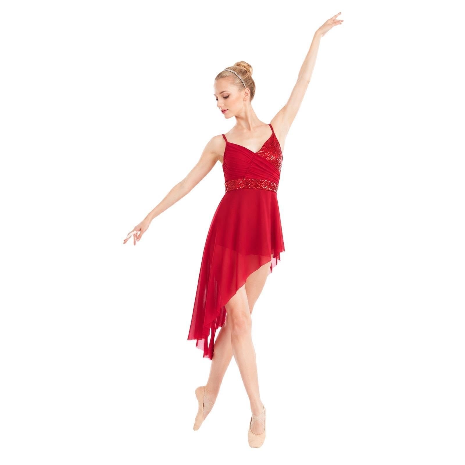 Abito da danza lirica da donna con paillettes e gonna asimmetrica