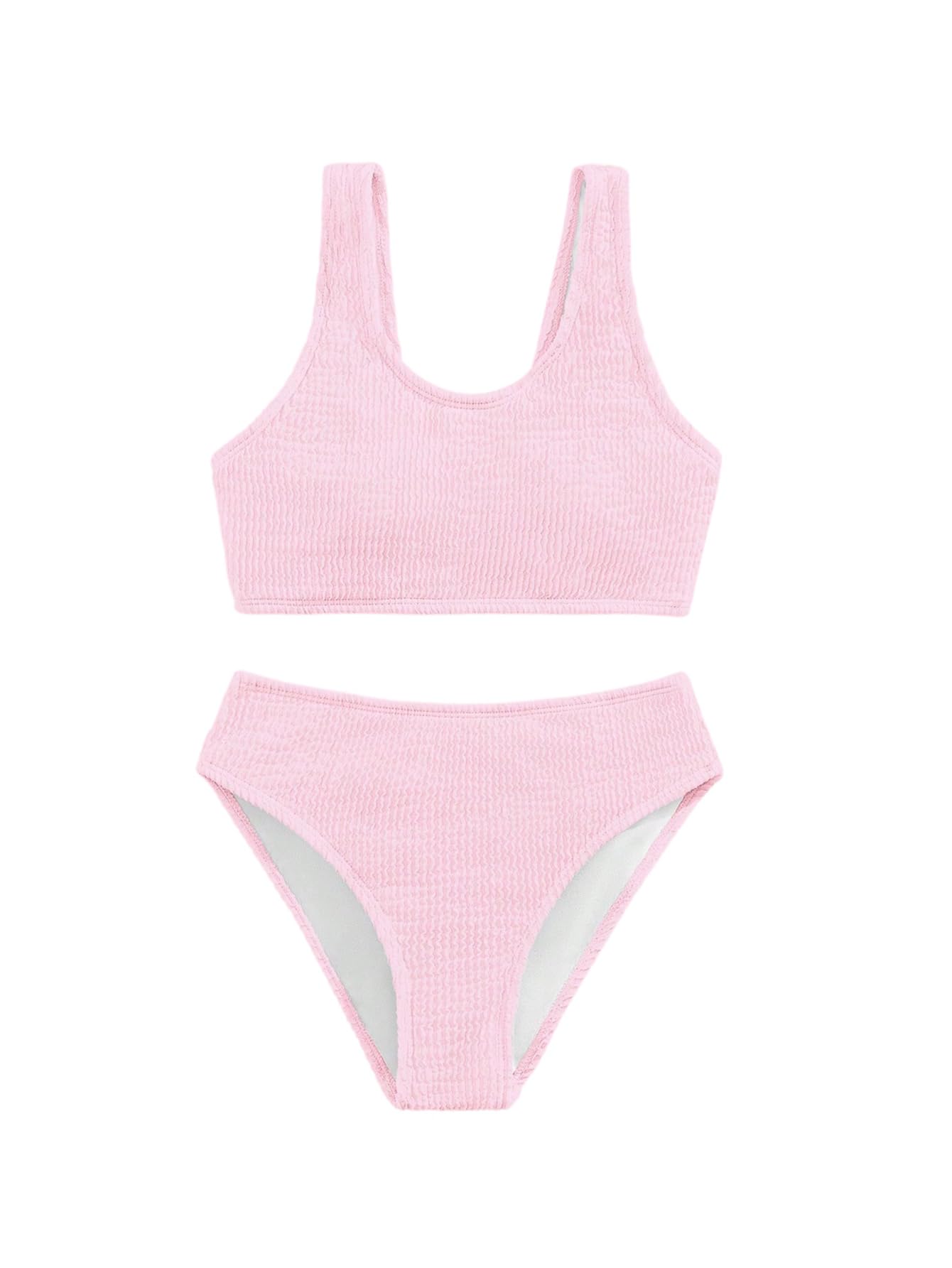 SweatyRocks Dziewczęcy zestaw bikini 2-częściowy kostium kąpielowy z teksturą, zestaw bikini do pływania, moda plażowa, stroje plażowe