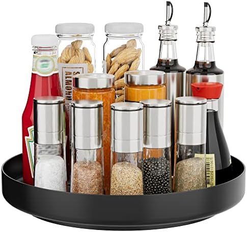 Ovicar Lazy Susan Turntable Organizer - 11 inch Rotating Spice Rack Metal Lazy Susan for Cabinet Pantry Kitchen Countertop Bathroom Refrigerator Table Storage, Black