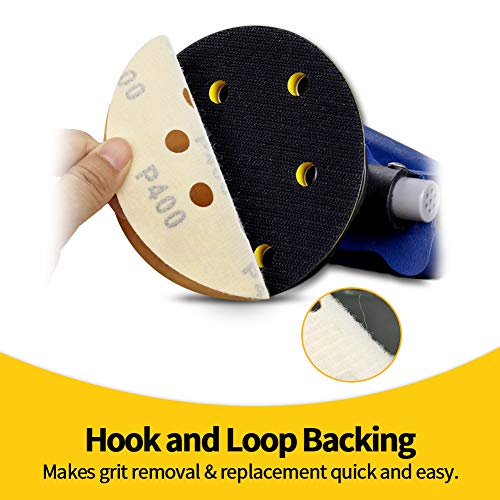 SPEEDWOX 50 Pcs 5 Inches 8 Hole Sanding Discs 400 Grit Dustless Hook and Loop Sandpaper for Random Orbital Sander Yellow Finishing Discs for Automotive Woodworking - Image 4