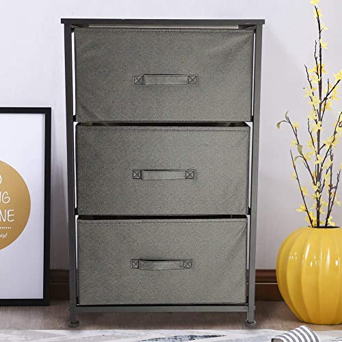KKTONER Bedside Table for Bedroom Sofa Side Table Livingroom Storage Units With 3-Drawer Save Space Cloth Organizer Fabric Bins (Grey) - Image 3