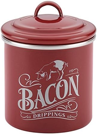 Ayesha Curry Enamel on Steel Bacon Grease Can / Bacon Grease Container - 4 Inch, Red